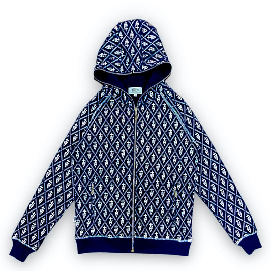 tREv Monogram Full-Zip Sweater - Navy w/ Silver