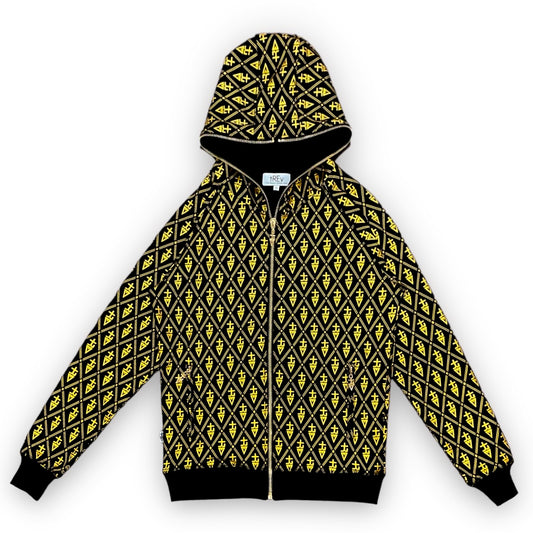 tREv Monogram Full-Zip Sweater - Black w/ Gold